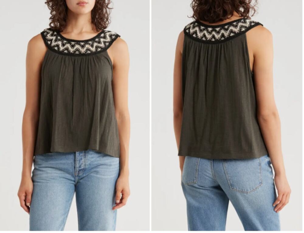 Lucky Brand Embroidered Round Neck Cotton Tank – Size Medium